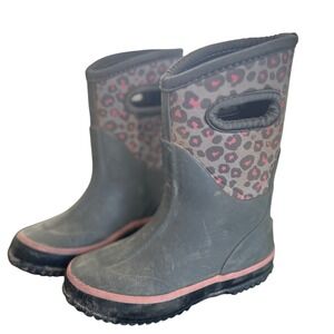 Kids Leopard Print 5mm Neoprene Mud, Rain, Snow Boots Grey Pink US 9, Insulated